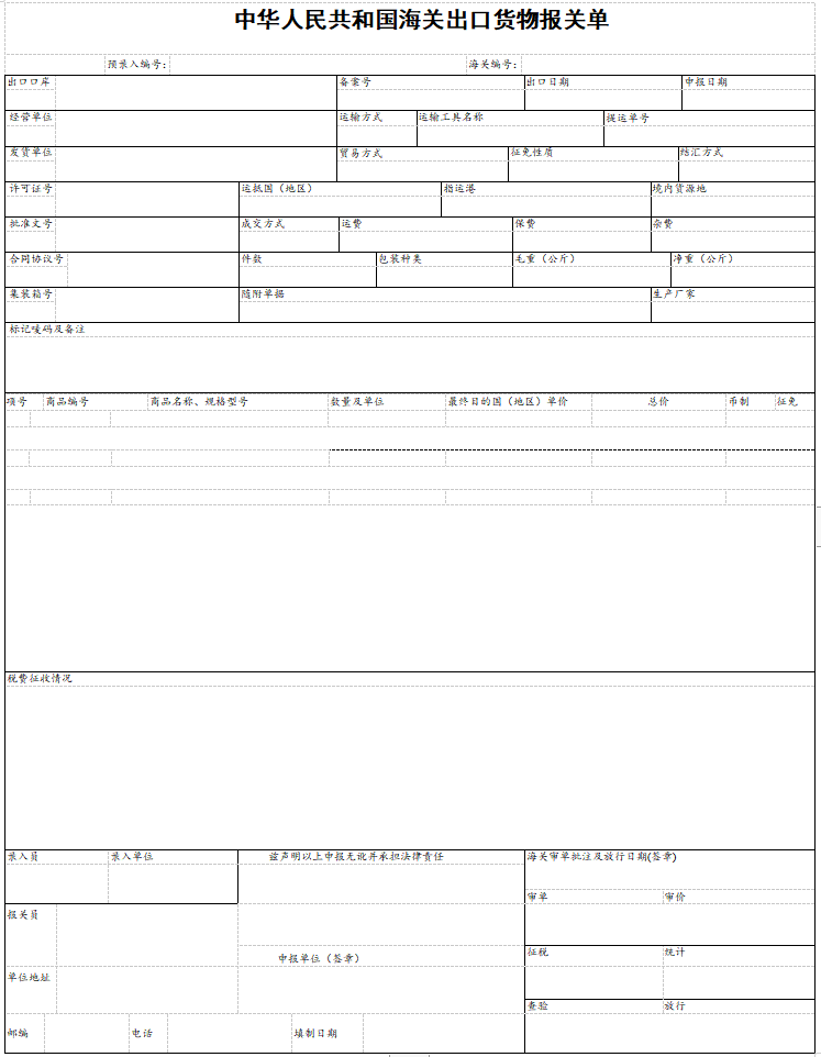 出口货物报关单模板-外贸集市
